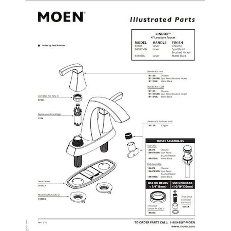 Moen Handle Kit 2H Cs Cold 191135